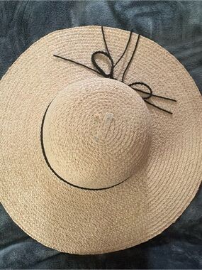 ASOS Natural Straw Wide-Brim Hat with Black Bow Trim